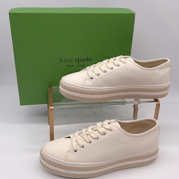 Kate Spade New in Box Taylor Sneakers KG544 Cream - Picture 1 of 16